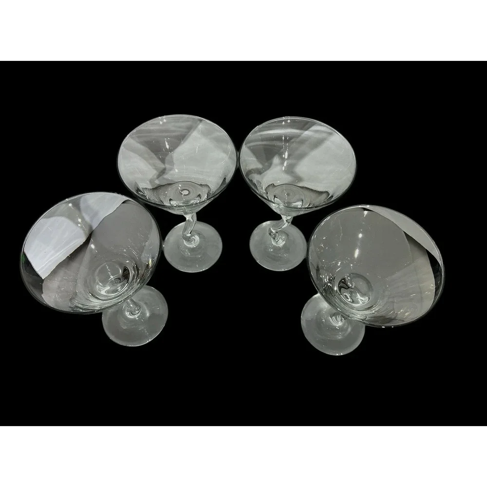 Set Of 4 Libbey Z-Stem Clear Martini Glasses Zig Zag Stem Modern Home Bar